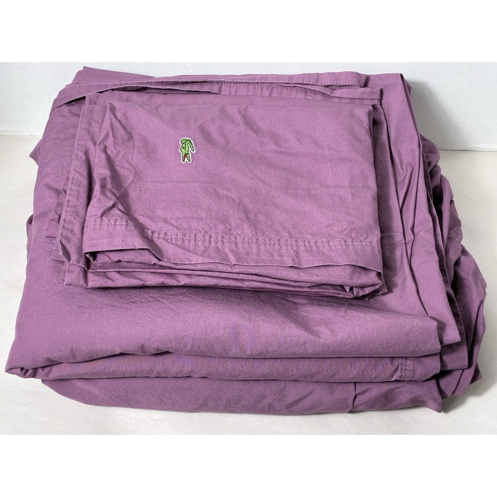 Lacoste Bedding Sheet Set Sz Full Purple 100% Cotton Fitted,flat, 2 Pillowcases